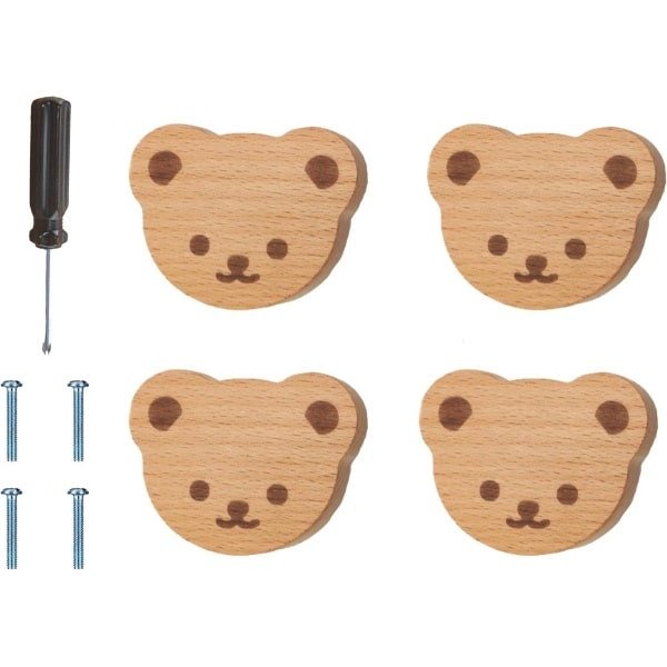 4 stuks kastknoppen beren dieren gezichtsuitdrukking hout ontwerp ladehandgrepen keuken slaapkamer - trendy interieur accessoires