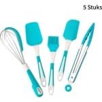 5 stuks siliconen bakgerei set - 5-delige set - spatel, kwast, garde en tang - keuken accessoires voor bakken - blauw en wit