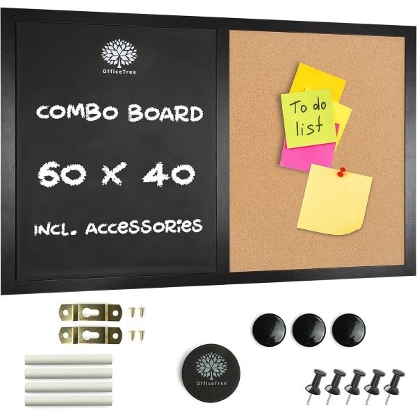 60 x 40 cm Keuken Bord - Krijtbord, Magnetisch en Kurk Prikbord in 1 - Wand Slate Met Accessoires