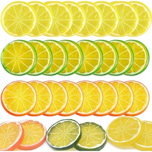 Allecto- Nep Citroenschijf Garneer Kunstfruit - Klein Fruitmodel - Thuis Keuken Tafel - Feest Decoratie Fotografie Rekwisiet - Geschikt voor - Kleur Model 30 stuks voor - Citroen Mockup Huisdecoratie Professionele Keuken Accessoire.