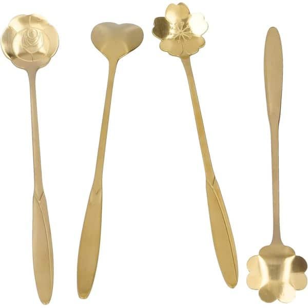 Bloem Koffielepel Set van 4 - Roestvrijstaal - Theelepel - Dessertlepel - Ijslepel - Bloemvormontwerpen - Huis - Keuken - Thee Accessoires