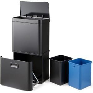 COSTWAY Vuilnisemmer 3 vakken, 56 l afvalscheidingssysteem incl. 2 uitneembare afvalemmers 2 x 10 l + 36 L, elektrische afvalemmer met sensor en softclose-deksel, voor keuken, kantoor (zwart)