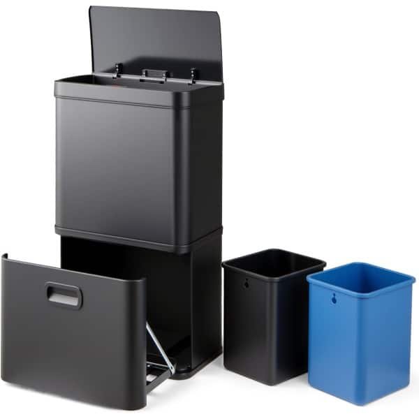 COSTWAY Vuilnisemmer 3 vakken, 56 l afvalscheidingssysteem incl. 2 uitneembare afvalemmers 2 x 10 l + 36 L, elektrische afvalemmer met sensor en softclose-deksel, voor keuken, kantoor (zwart)