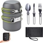 Camping Kookgerei Set - Backpacking Pannen Gear - Camping Kookpannen en Pannetjes Set - Kamp Keuken Apparatuur Accessoires - Groen