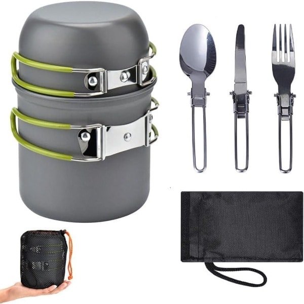 Camping Kookgerei Set - Backpacking Pannen Gear - Camping Kookpannen en Pannetjes Set - Kamp Keuken Apparatuur Accessoires - Groen