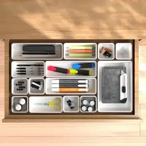 Candala 25 stuks ladeorganizerset, kunststof opberglade-organizer, ladeverdelers, verstelbaar en uitbreidbaar, containerlade voor keukengerei, cosmetica, make-up, gadgets, wit, 4 maten - 25 stuks