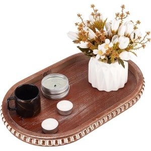 Decorative Tray - Wooden Storage Trays - Bead Oval Tray - Saddle Brown - Pepper Mill Holder - Cosmetics Jewelry Organizer - Voor Keuken - Coffee Table Accessoires