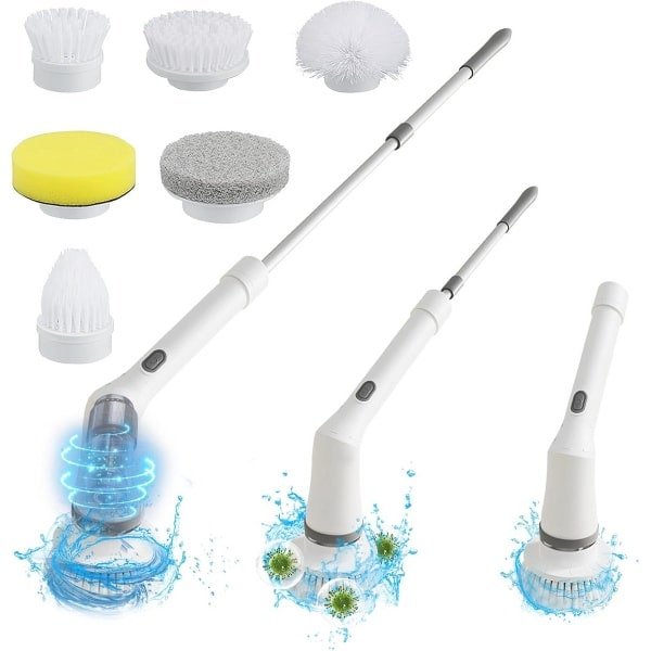 Draadloze Elektrische Reinigingsborstel met 6 Verwisselbare Borstelkoppen en 2 Snelheden - Ideaal voor Keuken en Badkamer