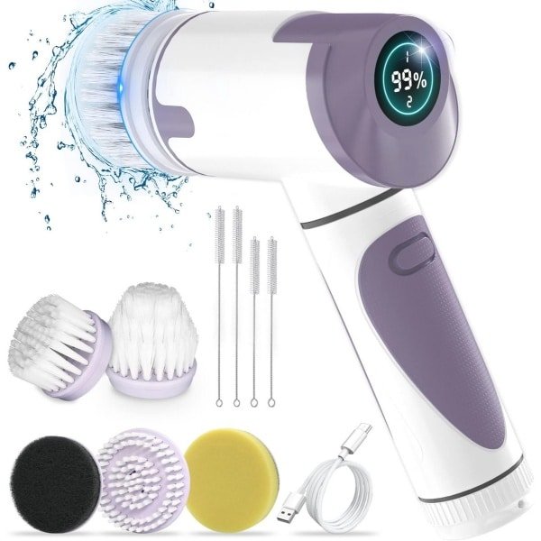 Draadloze elektrische reinigingsborstel met verwisselbare borstelkoppen en instelbare snelheden voor badkamer en keuken