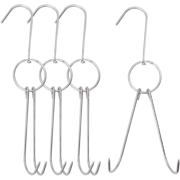 Dubbele Vleeshaak Set van 4 - Roestvrijstalen Haken voor Ophangen Gebraden Kip en Spek - Keuken Accessoire voor Vlees ophangen