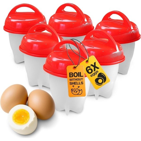 Eierkoker Vormen - Keuken Accessoires - Snel Eieren Maken - Anti-aanbak Werking - 6 Stuks - Wit Rood