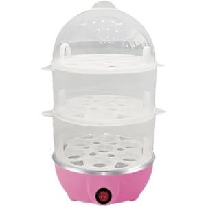 Elektrische Eikoker - Stoompan Keuken - Snel Ontbijt - 3 Lagen Stoom - 16x16x28cm - Roze