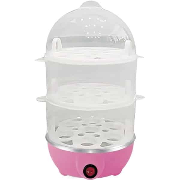 Elektrische Eikoker - Stoompan Keuken - Snel Ontbijt - 3 Lagen Stoom - 16x16x28cm - Roze