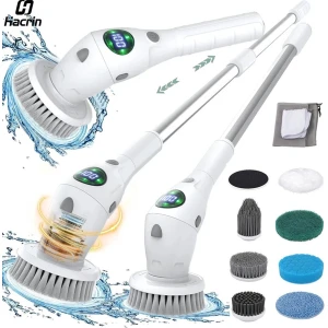 Elektrische Schoonmaakborstel - Elektrische Reinigingsborstel - Elektrische Schrobber - Schrobborstel - Schrobber met Steel - 8 in 1 - Draadloos - Draaibaar - geschikt voor keuken, badkamer en toilet - met 8 opzetstukken