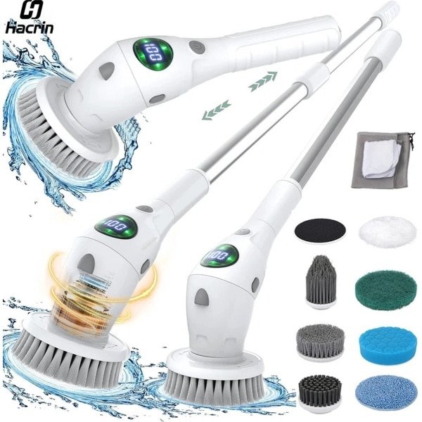 Elektrische Schoonmaakborstel - Elektrische Reinigingsborstel - Elektrische Schrobber - Schrobborstel - Schrobber met Steel - 8 in 1 - Draadloos - Draaibaar - geschikt voor keuken, badkamer en toilet - met 8 opzetstukken
