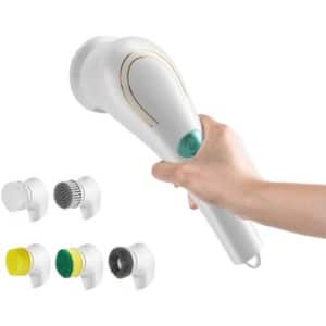 Elektrische Schoonmaakborstel - Krachtige Schrobber - Draadloos Schoonmaakapparaat - Voor Badkamer & Keuken - Schrobhulpstuk - 4 Vervangende Borstelkoppen - Ideaal voor Badkamer 、Keukenbladen - 25 x 10 x 8 cm - Wit