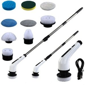 Elektrische Schoonmaakborstel - Reinigingsborstel - Schoonmaakhulpmiddel - Perfect voor moeilijke hoeken - Krachtige Reiniging - Verstelbaar - 10 Opzetstukken - Vloer - Glas - Badkamer - Keuken - Tafel - Auto