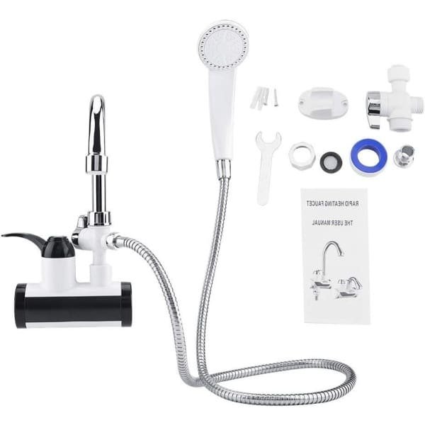 Elektrische doorstroomboiler waterkraan met douchekop en temperatuurweergave voor keuken en badkamer (zijingang)