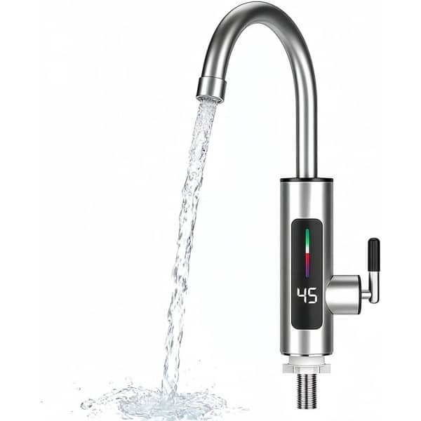 Elektrische doorstroomkraan met directe warmwaterverwarming voor keuken, badkamer, tuin, caravan en camping - Complete installatieset