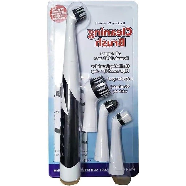 Elektrische reinigingsborstel met vervangende hoofden - automatische huishoudelijke combi-schrobber voor keuken badkamer woonkamer (zwart en wit)