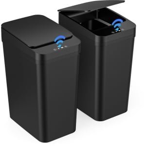 Gaethra 2-delige vuilnisbak met sensor - 12L automatische elektrische deksel sensor - 3 bedrijfsmodi - stil waterdicht intelligente afvalbak - voor keuken kantoor woonkamer badkamer (2-delig zwart)