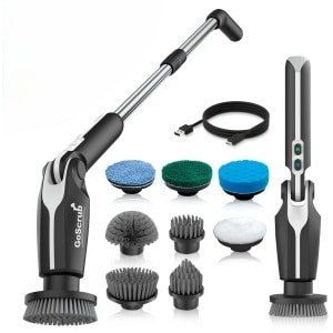 GoScrub® Elektrische Schoonmaakborstel - Cleaning Hero V1 - Zwart - Schrobber Met Steel - Poetsmachine - Schrobborstel - Voor Badkamer en Keuken - 8 Opzetstukken