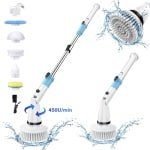 Grenintol Elektrische Schoonmaakborstel - Elektrische Schrobber - IPX5 Waterdichte Schrobborstel met 3-delige Uitrekbare Steel - 180° Draaibare Kop - Oplaadbaar En Draadloos Schrobber - Voor Badkamer, Keuken, Schotel, Gootsteen - Inclusief Muurhouder