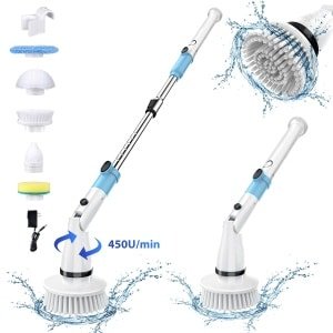 Grenintol Elektrische Schoonmaakborstel - Elektrische Schrobber - IPX5 Waterdichte Schrobborstel met 3-delige Uitrekbare Steel - 180° Draaibare Kop - Oplaadbaar En Draadloos Schrobber - Voor Badkamer, Keuken, Schotel, Gootsteen - Inclusief Muurhouder