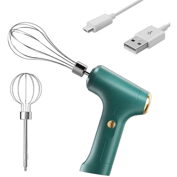 Handmixer | Draadloze elektrische handmixer Geschikt voor thuisgebruik, USB-oplaadbaar, 304 roestvrij staal, Geschikt voorzien van 2 afneembare messen, 3 snelheidsstanden (groen) Geschikt voor bakken in de keuken