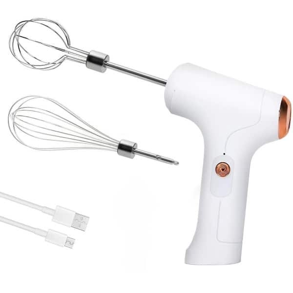 Handmixer | Draadloze elektrische handmixer Geschikt voor thuisgebruik, USB-oplaadbaar, 304 roestvrij staal, Geschikt voorzien van 2 afneembare messen, 3 snelheidsstanden Geschikt voor bakken in de keuken (wit)
