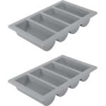Horeca bestekbak/bestekhouder - 2x - grijs - 53 x 32 x 10 cm - 4 vakken - Keuken opberg accessoires - BBQ/Feest - kunststof