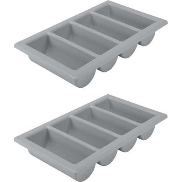 Horeca bestekbak/bestekhouder - 2x - grijs - 53 x 32 x 10 cm - 4 vakken - Keuken opberg accessoires - BBQ/Feest - kunststof