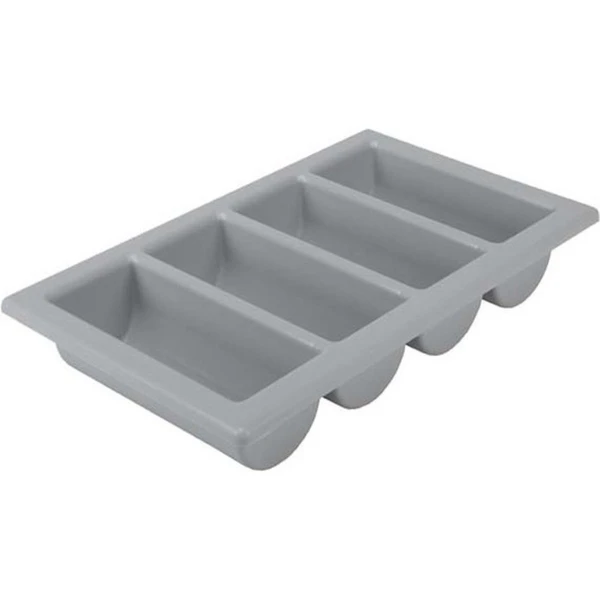 Horeca bestekbak/bestekhouder - grijs - 53 x 32 x 10 cm - 4 vakken - Keuken opberg accessoires - BBQ/Feest - kunststof