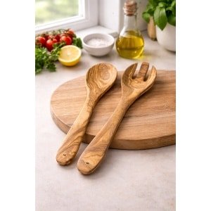 Houten Slabestek Set 2-delig - 30 cm - Natuurlijk & Duurzaam - Salade Lepel en Vork - Keuken Accessoires - PFAS-VRIJ
