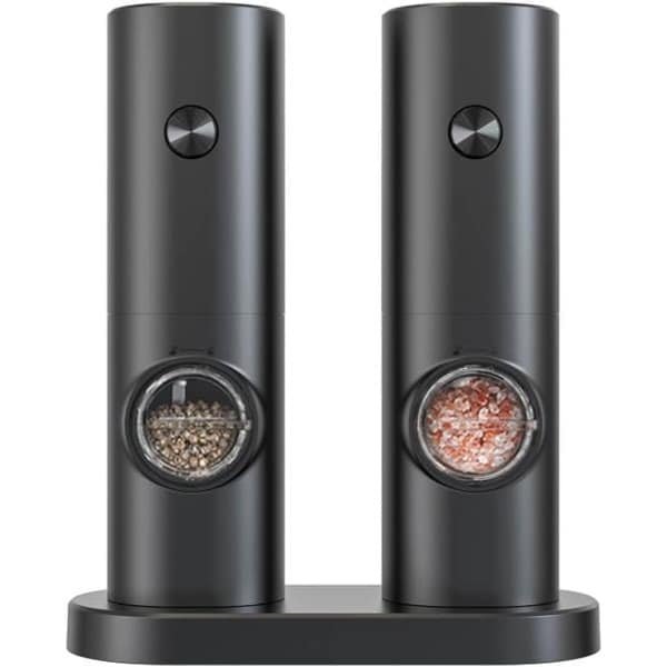 JeiibrZui Elektrische pepermolen - Elektrische zout- en pepermolen - Instelbare maalgraad / Werkt op batterijen - 2-delige set - Zwart voor keuken en eettafel