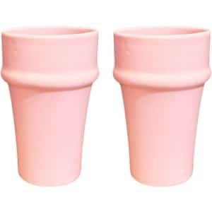 Keramieken Beker - Set van 2 - Handgemaakt - Koffiebeker - Theebeker - Uniek Design - Keuken & Interieur Accessoire - Ø8 x 12 cm - Roze