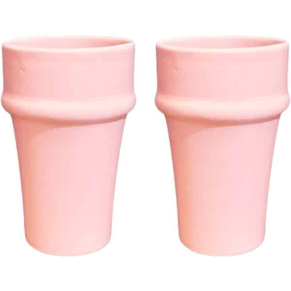 Keramieken Beker - Set van 2 - Handgemaakt - Koffiebeker - Theebeker - Uniek Design - Keuken & Interieur Accessoire - Ø8 x 12 cm - Roze