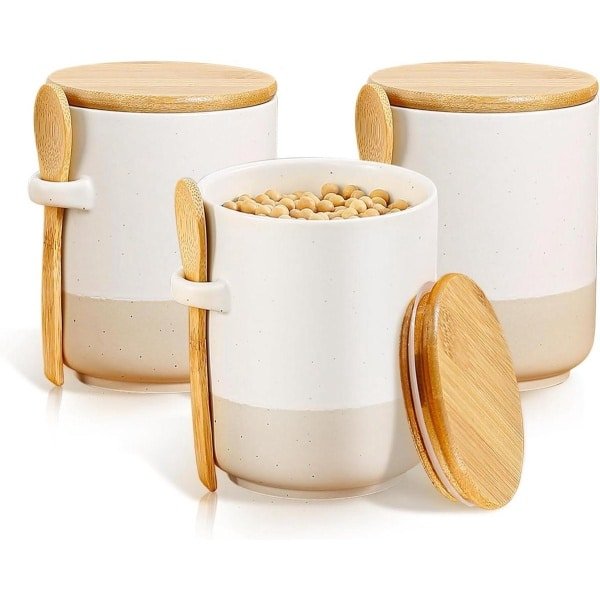 Keramische Thee Koffie Suikerpot Met Luchtdicht Deksel En Lepel 680 ml - Koekjespot Bruine Suiker Keeper - Meel Zout Canisters Sets Voor Keuken Voedsel Opslag - Crème Keuken Accessoires