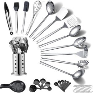 Keukengerei Set 40 Stuks, Kookgerei Set met Keukengerei Houder, Keuken Gadgets Keuken Essentials, Metalen Spatel Set