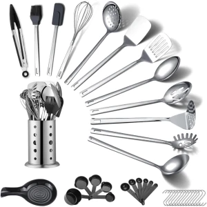 Keukengerei Set 40 Stuks, Kookgerei Set met Keukengerei Houder, Keuken Gadgets Keuken Essentials, Metalen Spatel Set