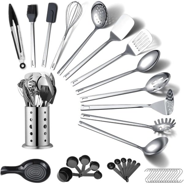 Keukengerei Set 40 Stuks, Kookgerei Set met Keukengerei Houder, Keuken Gadgets Keuken Essentials, Metalen Spatel Set