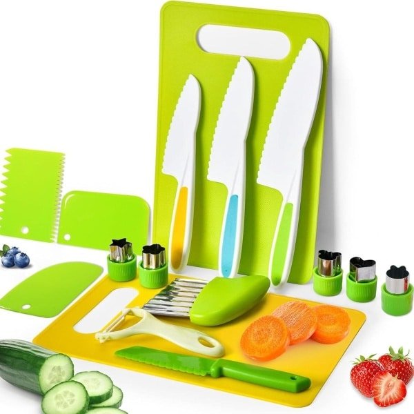 Keukengerei Set met - 13-delige messenset - Kindvriendelijke plastic keukenbenodigdheden - Geschikt voor jongens en meisjes vanaf 4 jaar- keuken- keuken accessoires (stijl C)