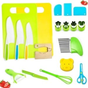 Keukengerei Set met - 19-delige messenset - Kindvriendelijke plastic keukenbenodigdheden - Geschikt voor jongens en meisjes vanaf 4 jaar- keuken- keuken accessoires (stijl A)