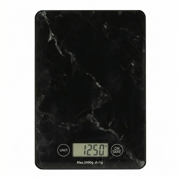 Keukenweegschaal Digitaal - 1 g tot 5 kg Nauwkeurige Meting - 21,5 x 15 cm - Tarra-functie - Helder LCD Display - Precisie Weegschaal Eten - Keuken Accessoires - Kitchen Scale - Kookweegschaal - Zwart Marmer - Löwenthal