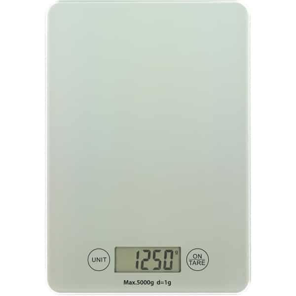 Keukenweegschaal Digitaal - 1 g tot 5 kg Nauwkeurige Meting - 21,5 x 15 cm - Tarra-functie - Helder LCD Display - Precisie Weegschaal Eten - Keuken Accessoires - Kitchen Scale - Kookweegschaal - Wit - Löwenthal