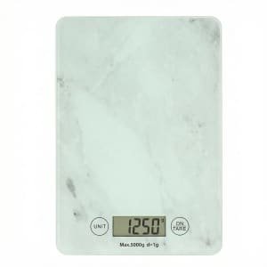 Keukenweegschaal Digitaal - 1 g tot 5 kg Nauwkeurige Meting - 21,5 x 15 cm - Tarra-functie - Helder LCD Display - Precisie Weegschaal Eten - Keuken Accessoires - Kitchen Scale - Kookweegschaal - Wit Marmer - Löwenthal