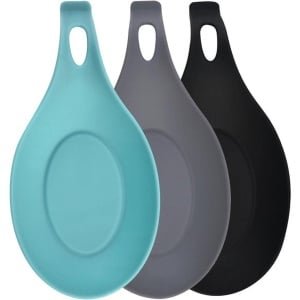 Lepelhouder voor houten en ijzeren lepels - 3 stuks siliconen keuken accessoire antislip design blauw grijs zwart