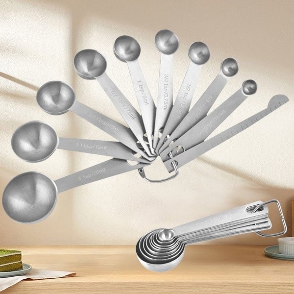 Maatlepels RVS - Maatschepjes Set - Bakspullen - Keuken Accessoires - Eetlepel en Theelepel Maat - Koffieschep - Roestvrij Staal - Kookgerei - Bakbenodigdheden - Vaatwasserbestendig - Kruidenschepjes - Zilver - 10 Stuks