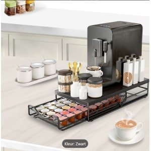 Metalen Koffiepod Houder met Lade, Grote Koffiepod Opberg Organizer 40 stuks Capaciteit voor Theezakjes & Accessoires, Koolstofstaal en Anti-Slip Basis - Perfect voor Keuken & Eetkamer Decoratie
