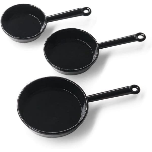 Miniatuur Poppenhuis Keuken Accessoires Zwarte Koekenpannen Set 3 Stuks